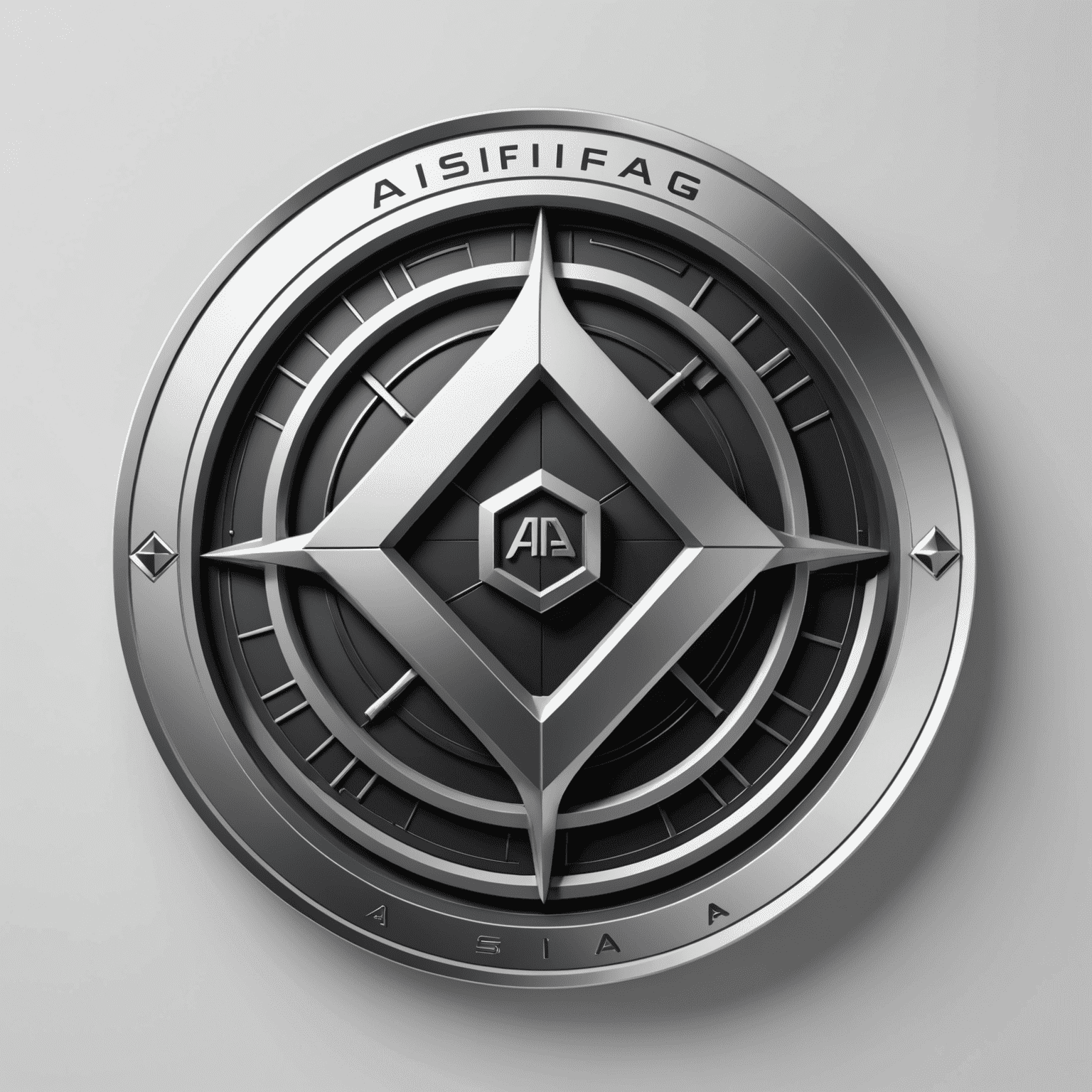 Asfiag Logo - Ein modernes, silbernes Logo mit futuristischen Elementen, das Sicherheit und Zuverlässigkeit im Transportwesen symbolisiert