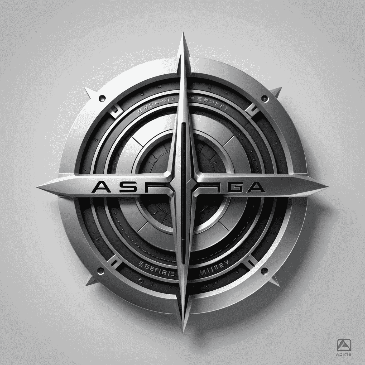 Asfiag Logo - Ein modernes, silbernes Logo mit futuristischen Elementen, das Sicherheit und Zuverlässigkeit im Transportwesen symbolisiert