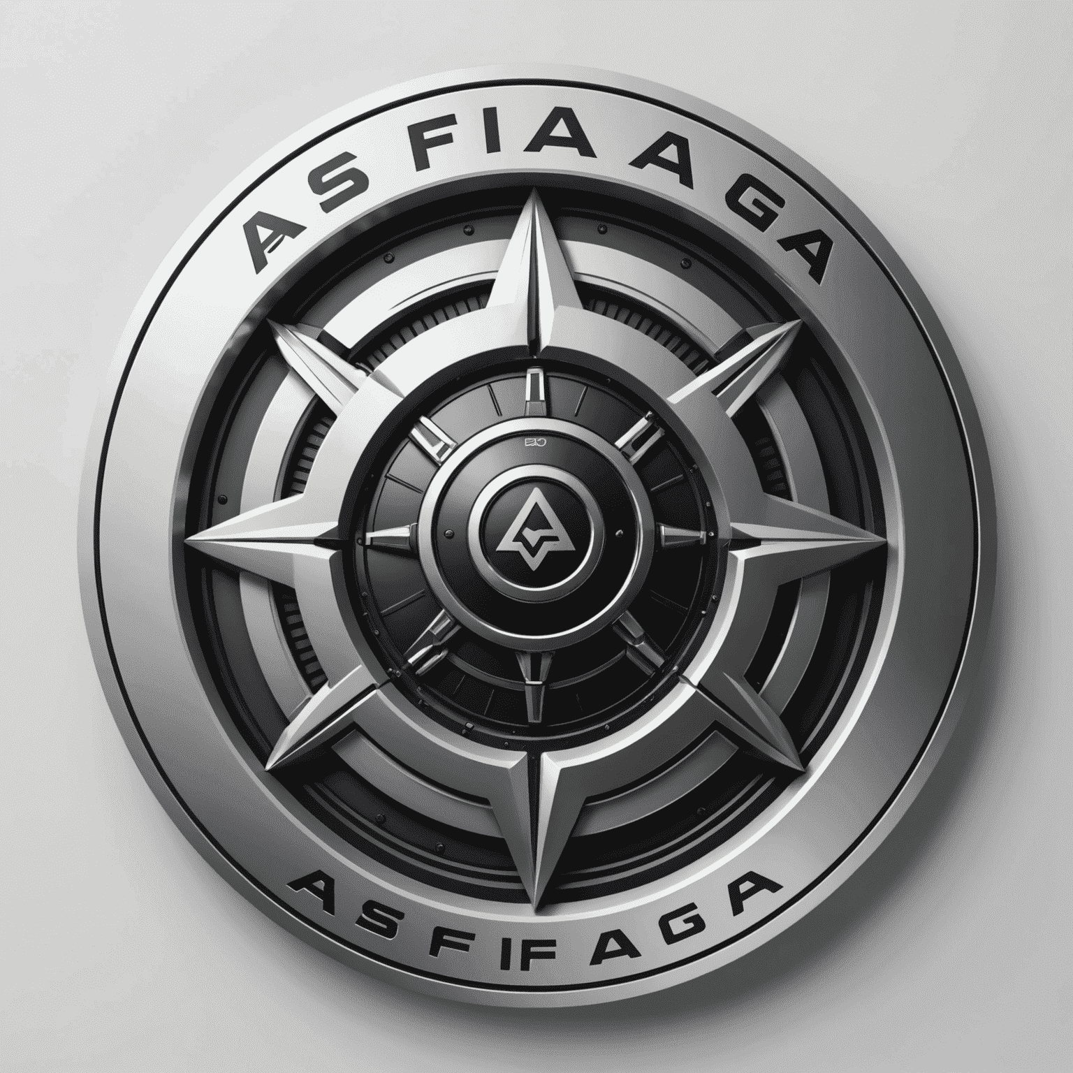 Asfiag Logo - Ein modernes, silbernes Logo mit futuristischen Elementen, das Sicherheit und Zuverlässigkeit im Transportwesen symbolisiert