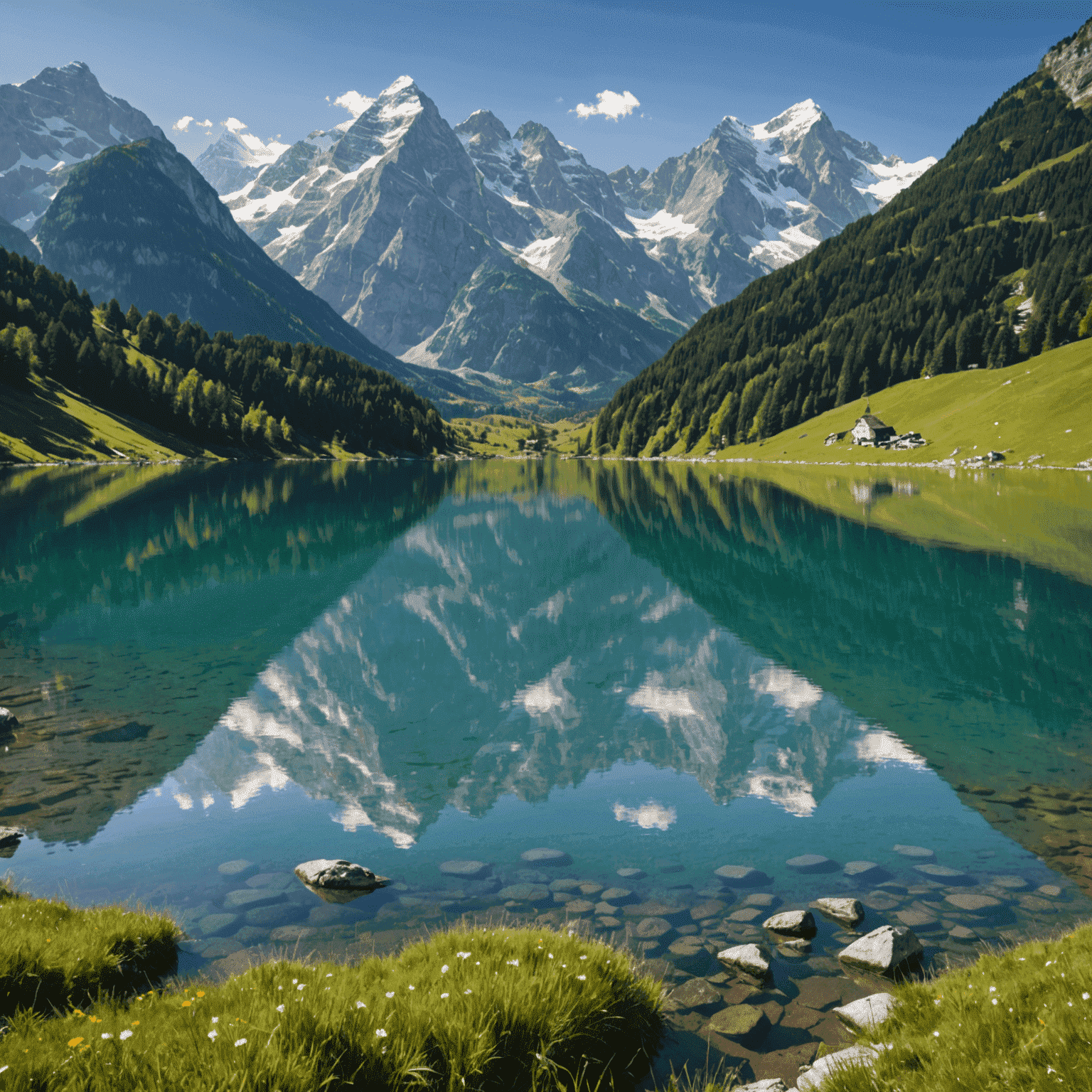 Panoramablick auf die Alpen mit schneebedeckten Gipfeln und einem klaren Bergsee im Vordergrund, der die atemberaubende Schönheit der österreichischen Landschaft zeigt