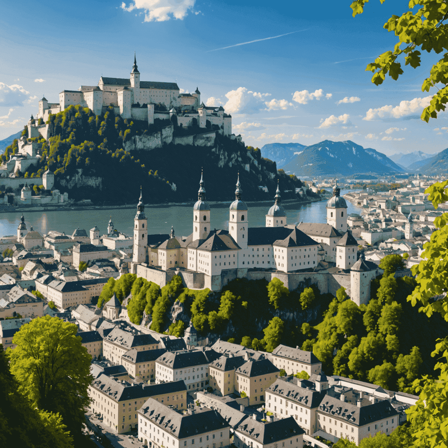 Blick auf die Salzburger Altstadt mit der Festung Hohensalzburg